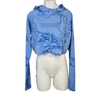 Gymshark Womens Power Hoodie, Cropped, Cinch Front, Long Sleeve, Blue, Small